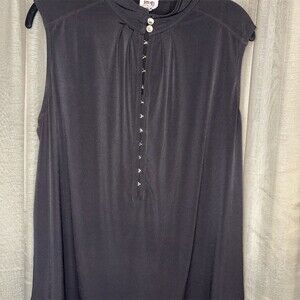 Anne Kline Blouse Womens Black Sleeveless Mandarin Collar Pleated Workwear